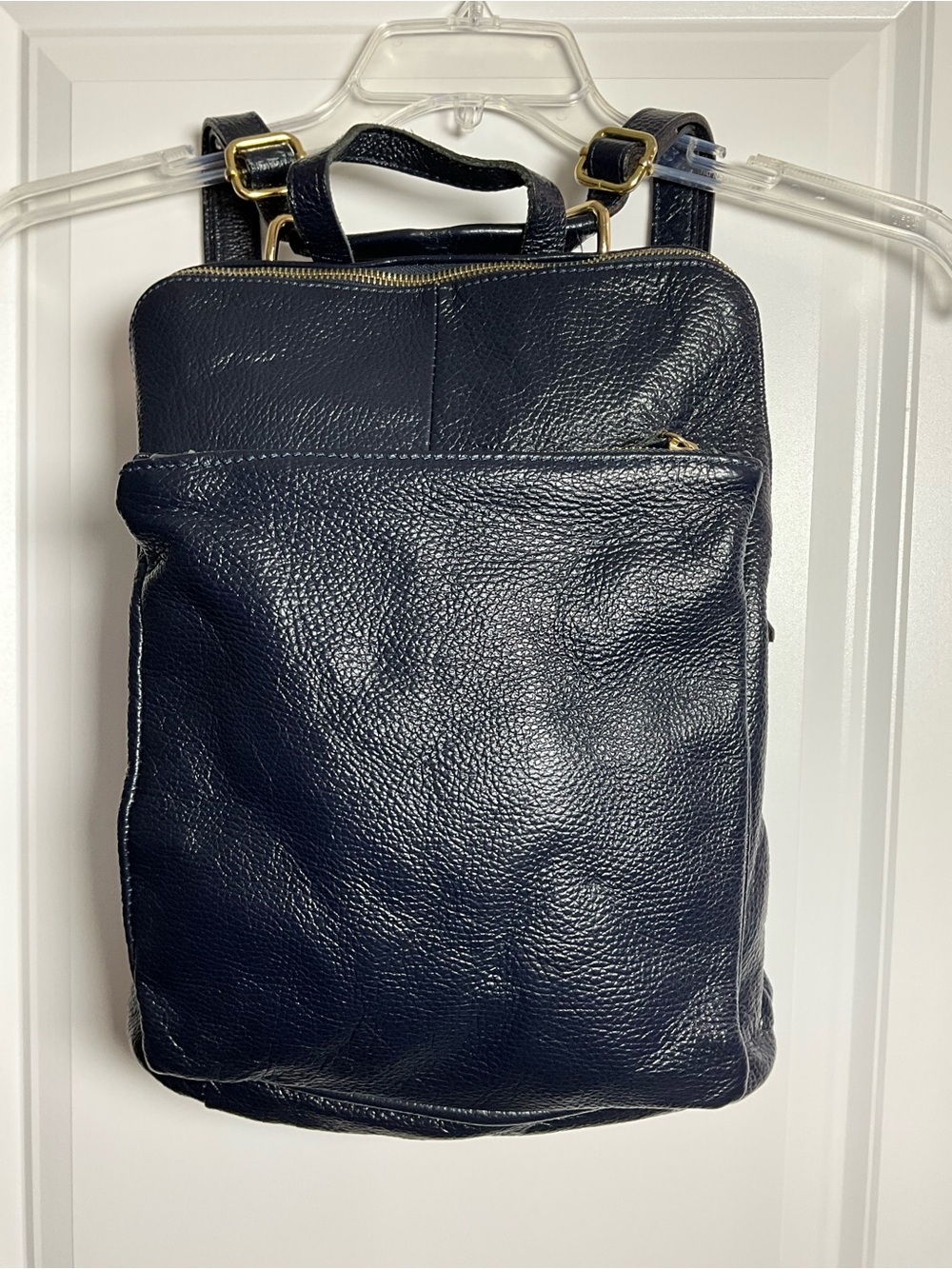 L. CREDI Backpack Navy Pebbled Leather Made in Italy Gold-tone Hardware